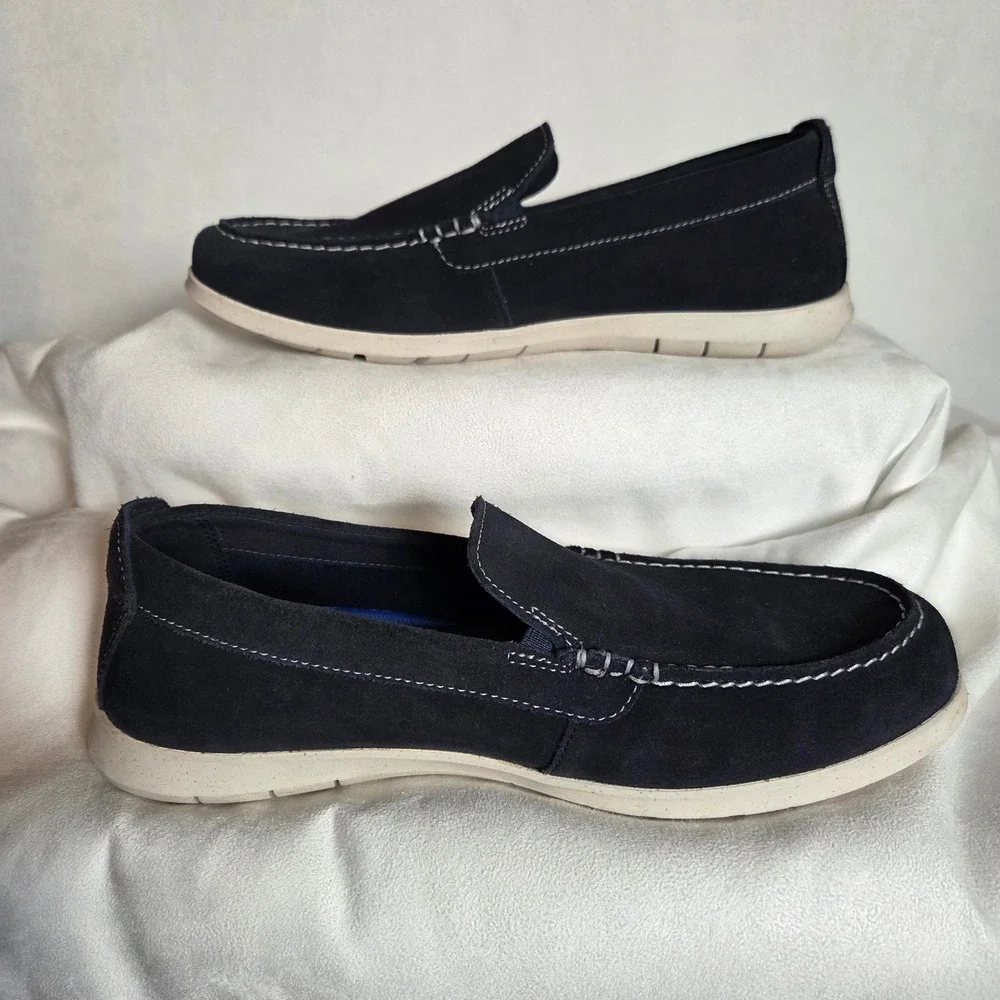 Clarks Collection Mens Navy Blue Suede Loafers Shoes Nautical Coastal Preppy